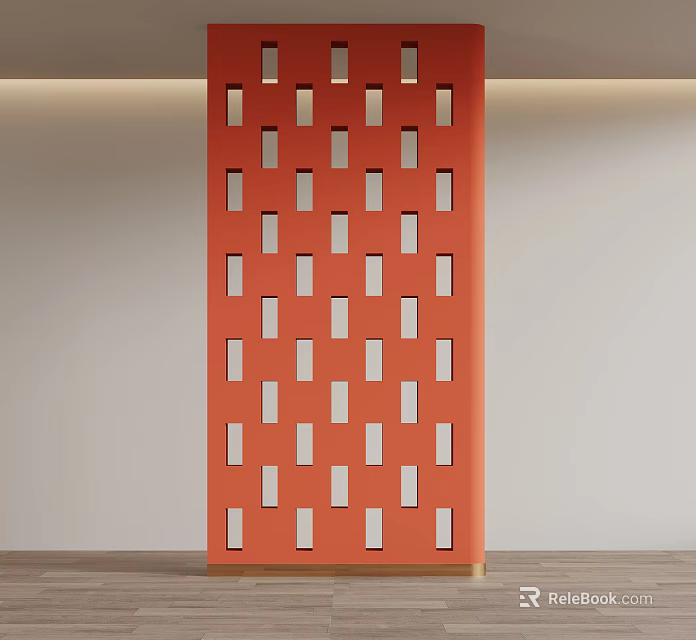 Modern Red Room Divider Panel With Square Cutouts Design For Interior 3d model