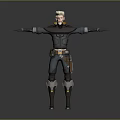 Anime Style 3D Male Character Model With Dark Outfit Belt And Boots Arms Outstretched