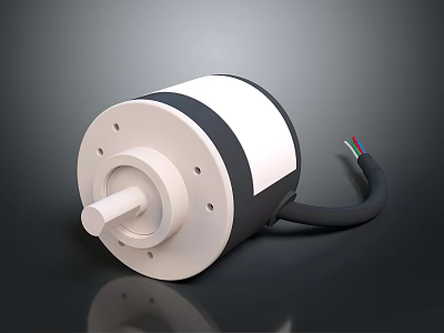 Durable Electric Motor Featuring Cylindrical White Black Casing Shaft And Colorful Wires 3d model