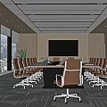 Modern Conference Room Interior Design With Long Meeting Table Brown Chairs And Large Windows
