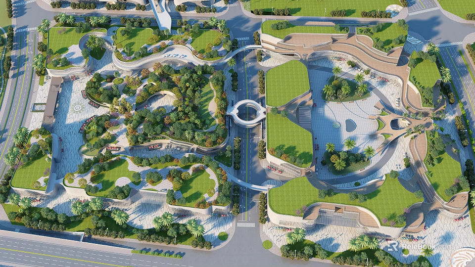 Urban Aerial View Planning With Green Spaces Road Network And Modern Layout 3d model 