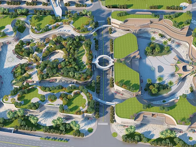 Urban Aerial View Planning With Green Spaces Road Network And Modern Layout 3d model
