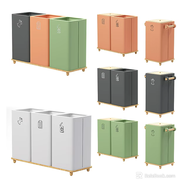Public Facilities Waste Sorting Trash Bins With Multi Colored Modern Design And Wheels 3d model