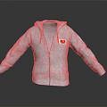 Gray Zip Up Hoodie With Red Drawstrings And Front Emblem Design 3d model