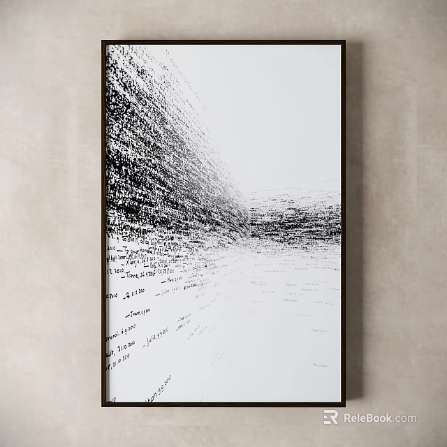 Modern Framed Abstract Black And White Wall Art With Linear Texture And Dynamic Lines 3d model