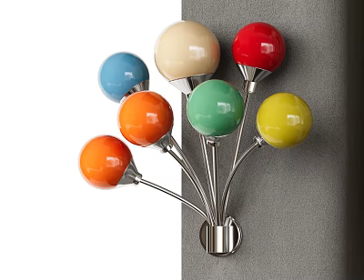 Colorful Spherical Lampshades Wall Lamp With Multiple Bright Colors And Silver Metal Bracket 3d model