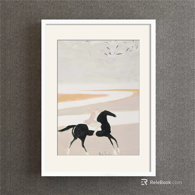 Animal Painting Featuring Black Horse In Light Colored Background With Flying Birds 3d model 