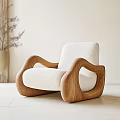 Elegant Modern Single Sofa Design With Cream Fabric Wooden Curved Arms And Minimalist Style