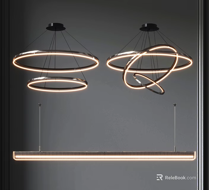 Elegant Modern Pendant Lighting With Circular Rings And Long Linear Design For Room Decoration 3d model 