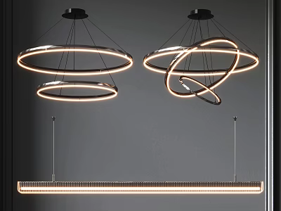 Elegant Modern Pendant Lighting With Circular Rings And Long Linear Design For Room Decoration 3d model