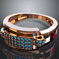 Elegant Gold Ring With Blue And Red Gemstones And Abacus Bead Structure 3d model