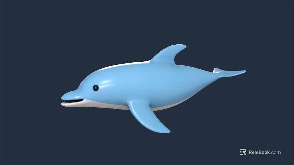 Blue Dolphin 3D Model Floating With Smooth Surface And Dark Background 3d model 