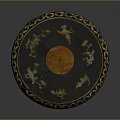 Black Round Decorative Storage Box With Gold Floral Patterns And Traditional Design