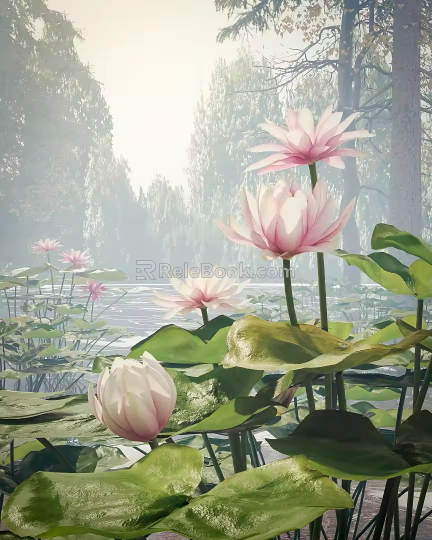 Lotus water lily scene 3d model