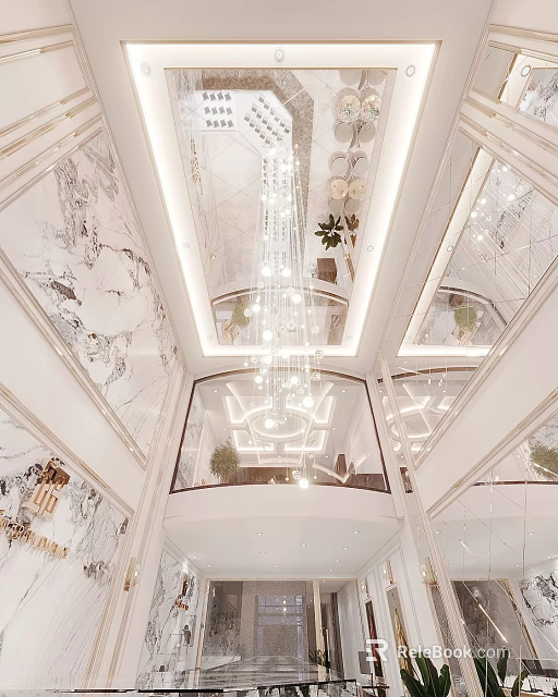 Luxury Jewelry Store Interior With Crystal Chandelier Marble Walls And Mirrors 3d model 