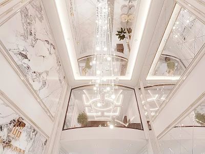 Luxury Jewelry Store Interior With Crystal Chandelier Marble Walls And Mirrors 3d model