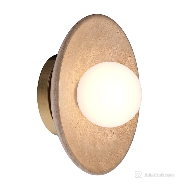 Modern Round Wall Lamp With Stone Frame And White Globe Light 3d model