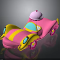 Playful Pink And Yellow Cartoon Car With White Cap And Decorative Eyes