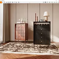 Brown And Black Entryway Side Cabinets With Decorative Items And Table Lamp In Modern Interior