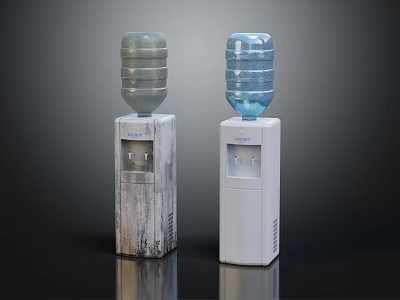 Two Home Water Dispensers With Gray And Blue Water Bottles For Daily Use 3d model