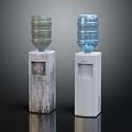Two Home Water Dispensers With Gray And Blue Water Bottles For Daily Use