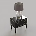 Modern Black Bedside Table With Silver Accents And Table Lamp With Gray Shade 3d model