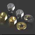 Assorted Metallic Fasteners Featuring Gold Silver Hex Nuts Domed Nuts And Washers