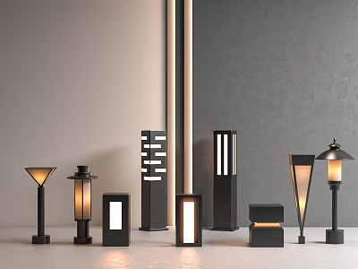 Various Modern Outdoor Lights With Decorative Designs For Garden And Patio Use 3d model