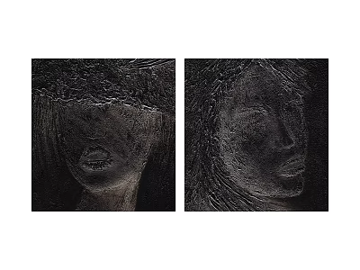 Abstract Black And White Face Art With Textured Two Panel Design 3d model