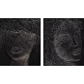Abstract Black And White Face Art With Textured Two Panel Design