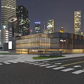 Modern Shopping Mall Lobby With Evening Urban Skyline And Bright Illuminated Lights