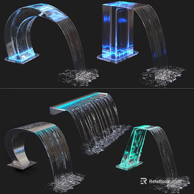 Modern Faucet Designs With Flowing Water Streams And Colorful LED Illumination 3d model 