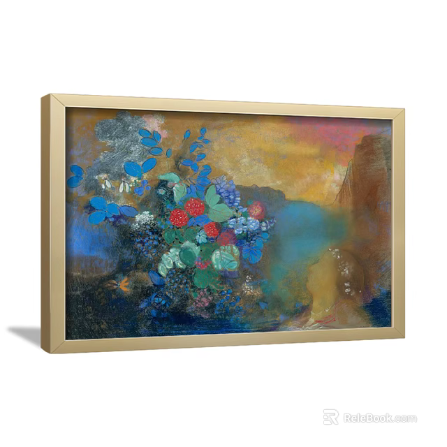 Colorful Framed Artwork With Vibrant Flowers Leaves And Rich Abstract Background 3d model 