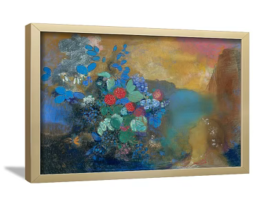 Colorful Framed Artwork With Vibrant Flowers Leaves And Rich Abstract Background 3d model