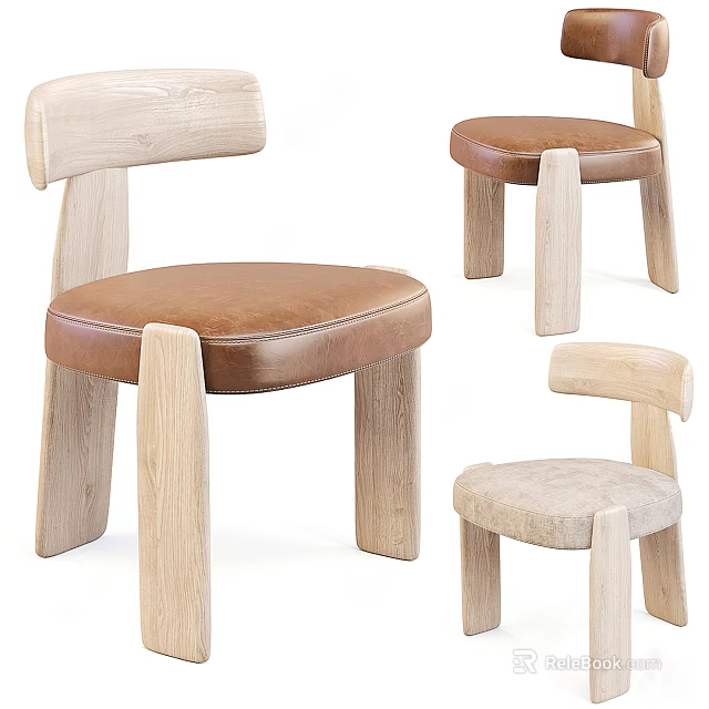 Modern Minimalist Leisure Chair With Wooden Frame And Leather Fabric Seats 3d model 