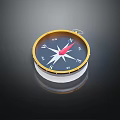 Golden Framed Compass Decorative Ornament Set With Red Needle And Black Background