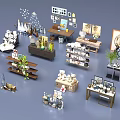 Stylish Plate Decoration Display With Shelves Green Plants Photo Frames And Small Ornaments