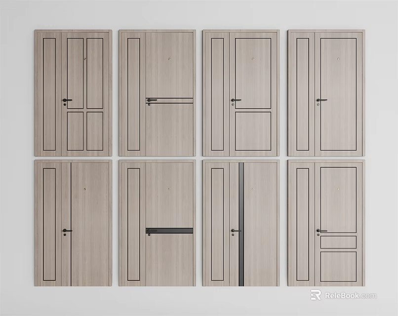 Wooden Double Door Design With Various Styles For Interior Home Decoration 3d model 