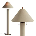 Two Modern Floor Lamps With Fabric Shades And Woven Cylindrical Bases
