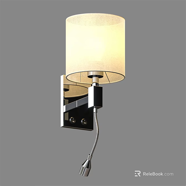 Modern Wall Mounted Lamp With White Fabric Shade And Metal Body Contemporary Design 3d model 