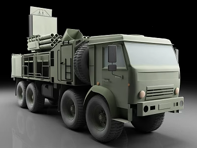 Military Green Missile Launch Vehicle With Truck Chassis And Multiple Wheels 3d model