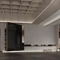 Contemporary Interior Space With Marble Wall Black Structure And Wooden Ceiling Design 3d model