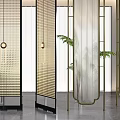 Modern Room Dividers With Metal Frames Woven Textures And Geometric Patterns 3d model