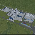 Aerial View Of Industrial Plant Featuring Green Surroundings Multiple Buildings And Towers
