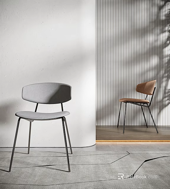 Modern Minimalist Dining Chairs With Gray And Brown Upholstery Curved Backrest Metal Legs 3d model 
