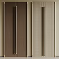 Modern Wardrobe Doors With Wooden Finish Grid Pattern And Golden Handles