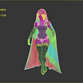 Game Movie Character In Purple Cloak And Bodysuit With Red Ornaments White Gloves Yellow Boots