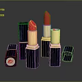 Stylish Dark Blue And Gold Lipstick With Red Shade And Small Box With Lip Print