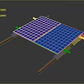 Blue Solar Panels Mounted on Brown Support Brackets with Metal Frames 3d model