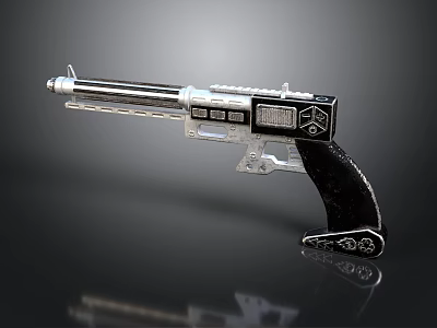 Futuristic Sci Fi Gun Design With Metallic Silver Barrel Black Grip And Control Panel 3d model